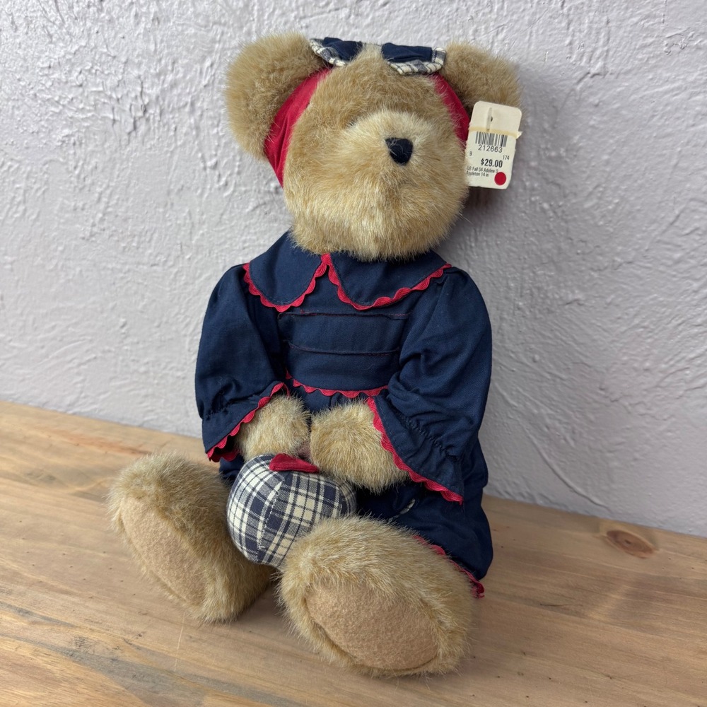 Vintage Boyds Bears Adeline Q. Appleton Plush Jointed Teddy with plaid pumpkin